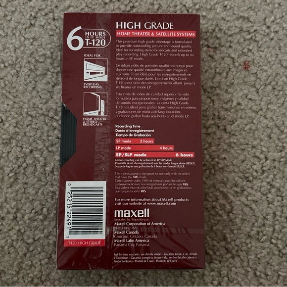 Maxwell VHS cassette high grade recordable tape 6 hours/ T-120 New - Picture 4 of 10